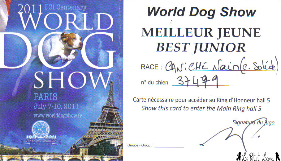 Flamenco - Carton Meilleur Jeune World Dog Show le 10.07.11